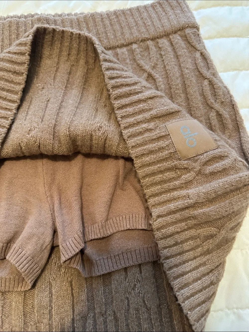 ALO Yoga Taupe Cable Knit Mini Skirt